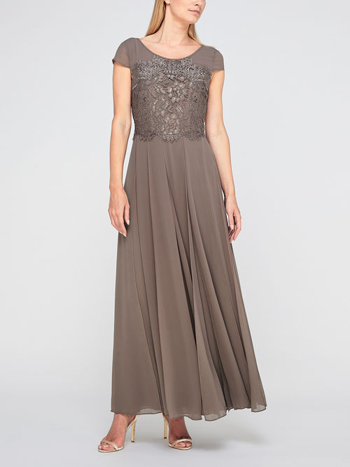 Outstanding Jacques Vert Mid Brown MORENA LACE AND CHIFFON MAXI 10046422