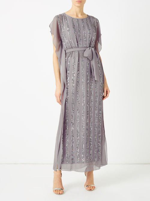 Exquisite Jacques Vert Mid Grey SEQUIN COLUMN MAXI DRESS 10045879