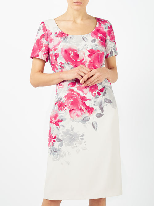 Stylish Jacques Vert Multi Pink ROSE PRINT SHIFT DRESS 10045603