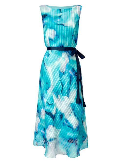 Jacques Vert Sleeveless Mid Turquoise PRINTED STRIPE PROM