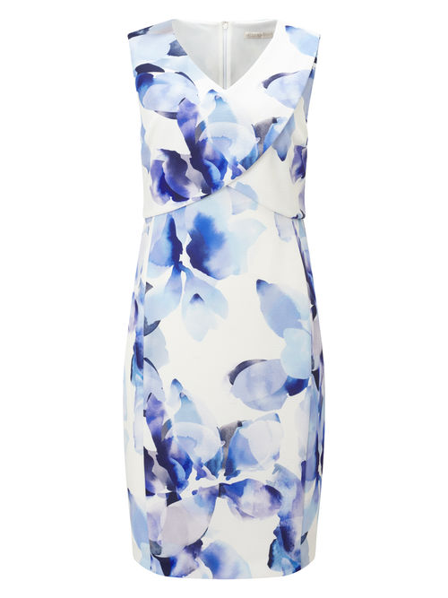 Jacques Vert Sleeveless Multi Blue PETITE ABSTRACT FLORAL DRESS