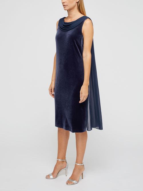 Latest Jacques Vert Navy NINA DRAPE CAPE VELVET DRESS 10046562