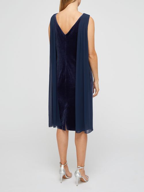 Latest Jacques Vert Navy NINA DRAPE CAPE VELVET DRESS 10046562