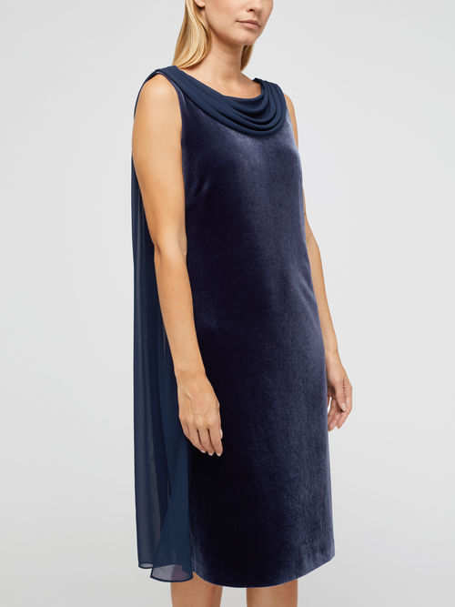 Latest Jacques Vert Navy NINA DRAPE CAPE VELVET DRESS 10046562