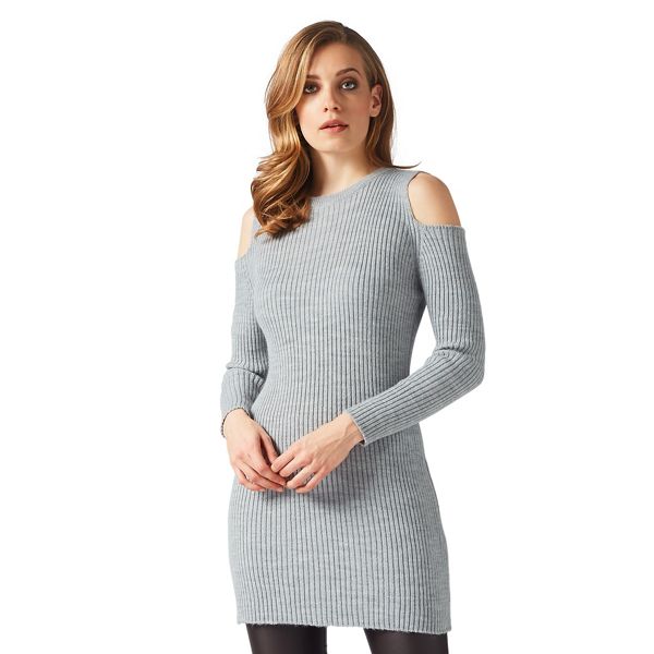 James Lakeland Dresses - Grey cold shoulder mini jumper dress with wool