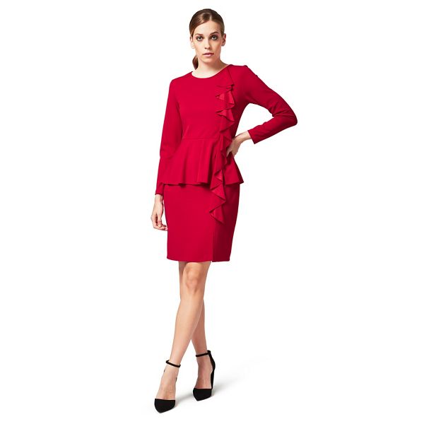 James Lakeland Dresses - Red long sleeves knee length pencil dress
