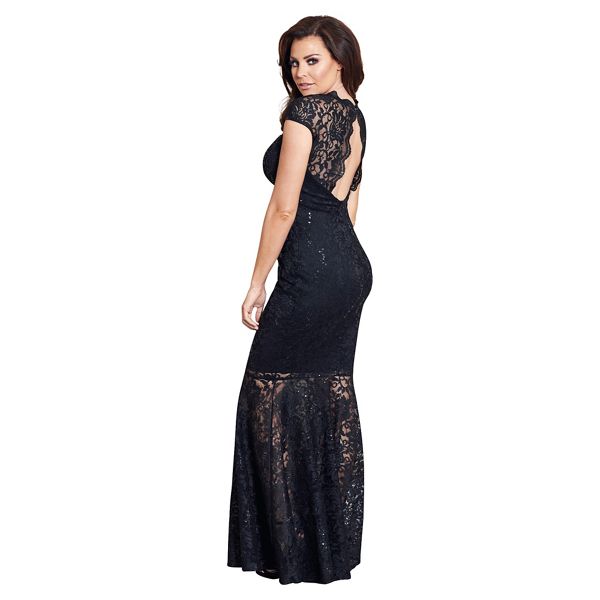 Designer Jessica Wright for Sistaglam Black 'Alexus' lace keyhole maxi dress with scallop detail 63563_1950