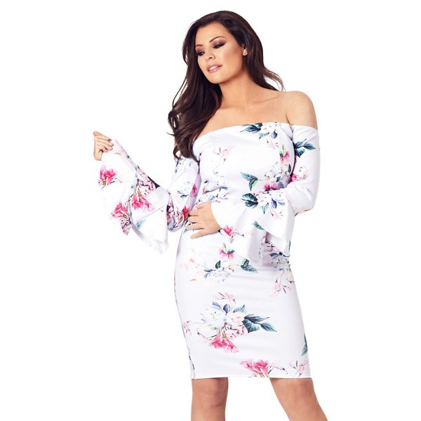 Jessica Wright for Sistaglam Dresses - Floral 'Emsie' frill sleeves bardot bodycon dress