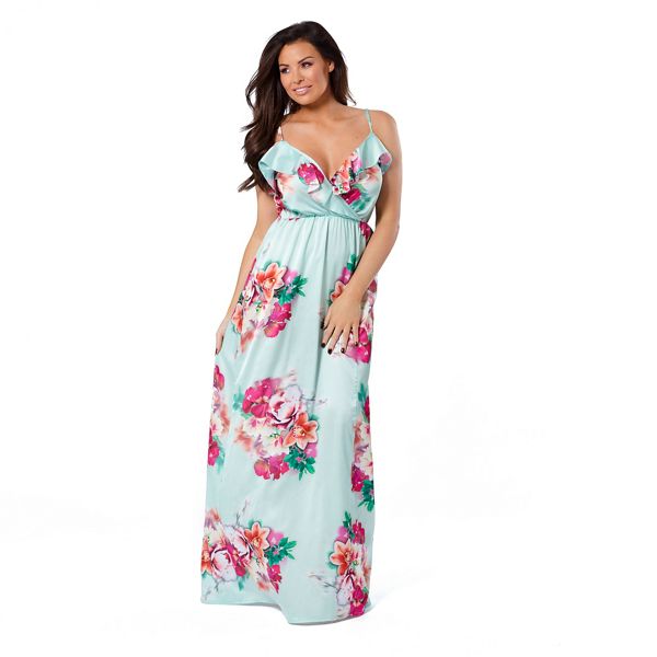 Jessica Wright for Sistaglam Dresses - Mint 'Jayde' multi floral frill maxi dress