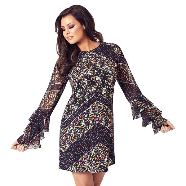 Jessica Wright for Sistaglam Dresses - Multicolour 'Layala' floral frill sleeves shift dress