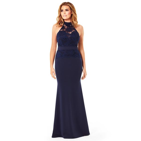 Jessica Wright for Sistaglam Dresses - Navy 'Britney' lace detail maxi dress