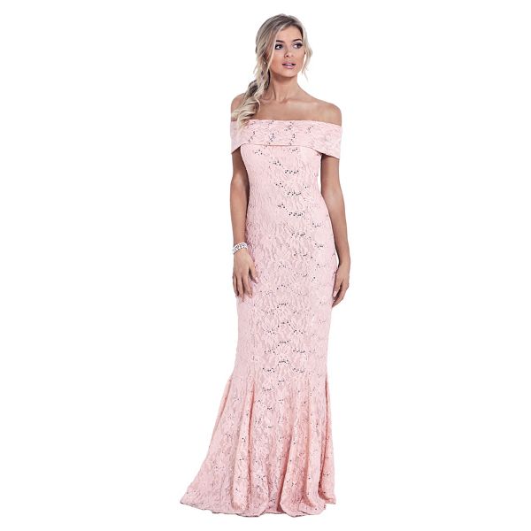 Jessica Wright for Sistaglam Dresses - Nude 'Louise' blush pink sequin bardot maxi dress
