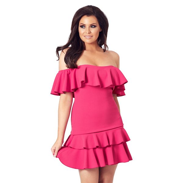 Jessica Wright for Sistaglam Dresses - Pink 'Frankee' off the shoulder double frill mini dress