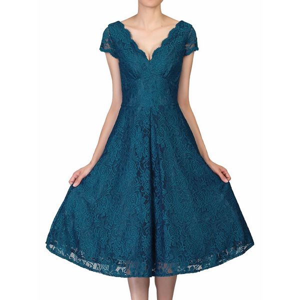 Hot Sale Jolie Moi Blue cap sleeves fit & flare lace dress 60514_FFN0046916 Outlet