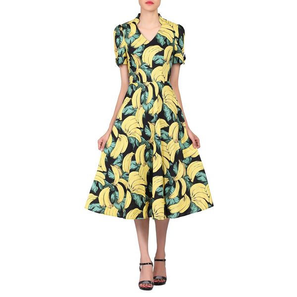 Jolie Moi Dresses - Multicoloured banana print short sleeved tea dress