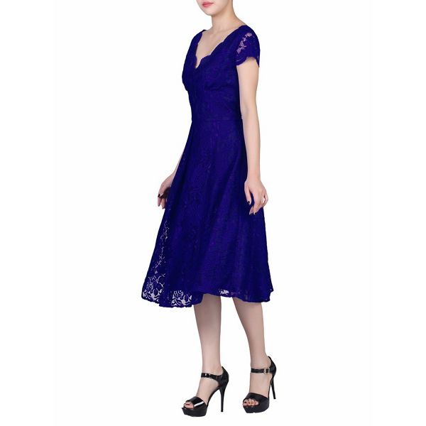 Jolie Moi Dresses - Royal cap sleeves fit & flare lace dress