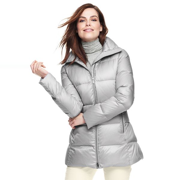 Lands' End Coats & Jackets - Grey lightweight down a-line coat