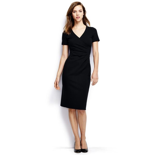 Outstanding Lands' End Black regular ponte jersey tucked wrap dress 61132_466487BLA