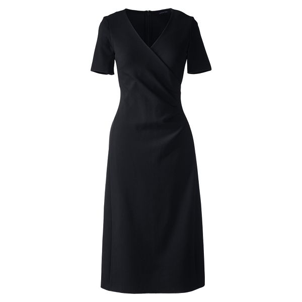 Lands' End Dresses - Black regular ponte jersey tucked wrap dress