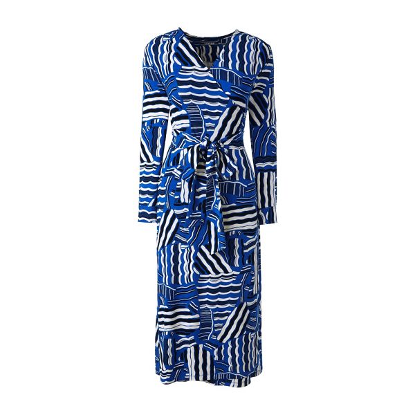 Lands' End Dresses - Blue wrap and tie jersey dress