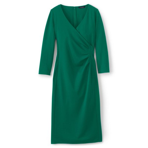 Lands' End Dresses - Green ponte jersey tucked wrap dress