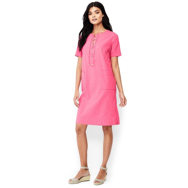 Lands' End Dresses - Pink linen blend lace-up shift dress