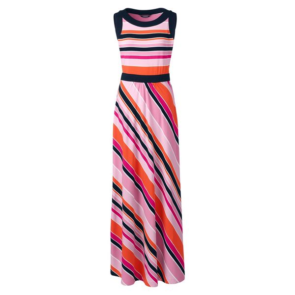 Lands' End Dresses - Pink stretch jersey stripe maxi dress