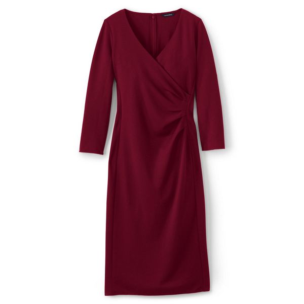 Lands' End Dresses - Red ponte jersey tucked wrap dress