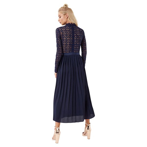 Outstanding Little Mistress Navy crochet lace midi dress with pleats 63411_6657R1A