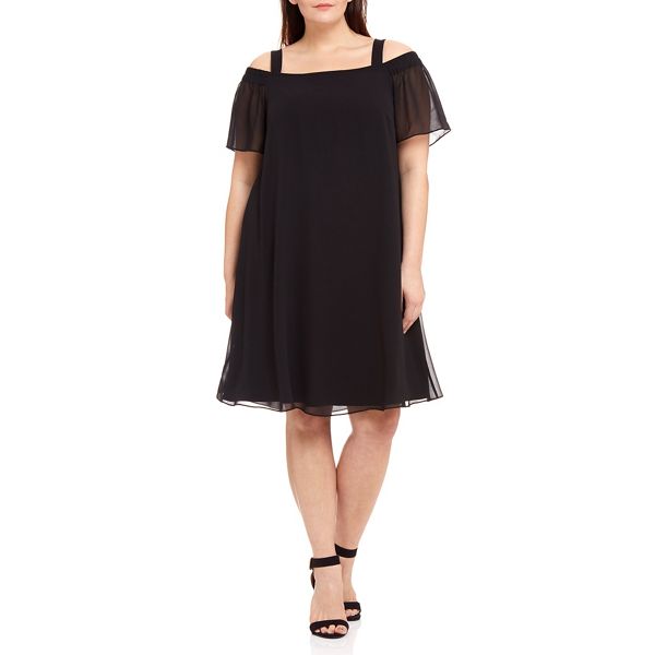 Live Unlimited Dresses - Black bardot chiffon swing dress