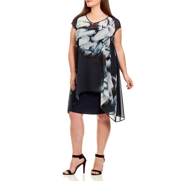 Live Unlimited Dresses - Blurred floral chiffon overlay dress