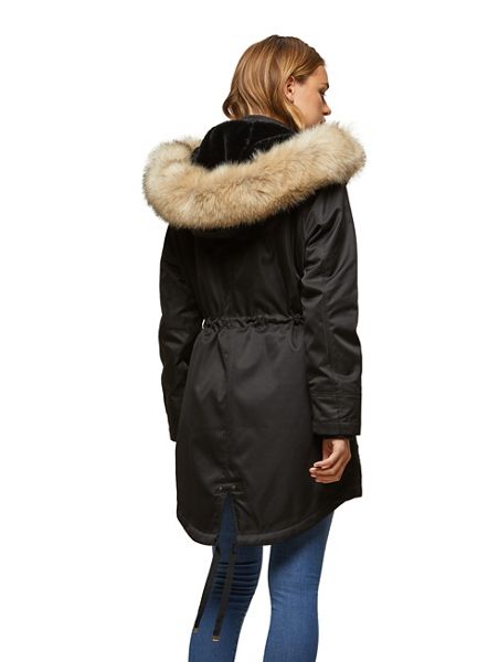 Stylish Miss Selfridge Black fur trim luxe parka 45303_23K03VBLK