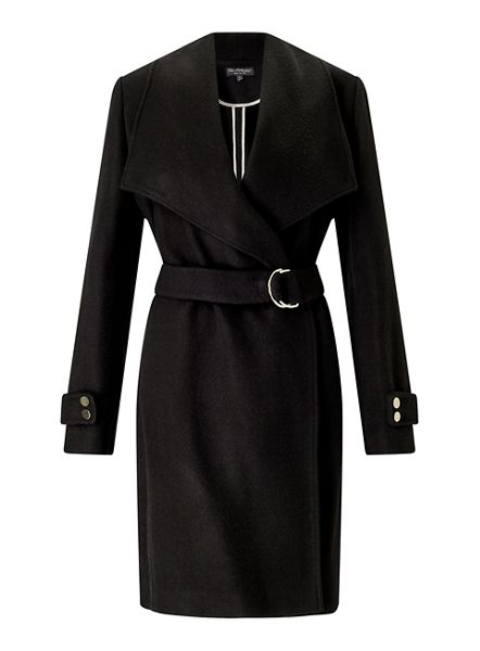 Timeless Miss Selfridge D ring belted black wrap coat 45303_23W11VBLK