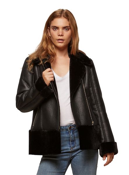 Miss Selfridge Coats & Jackets - Faux fur shearling biker black