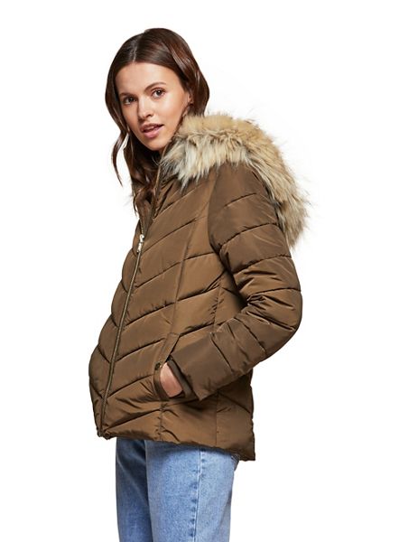 Miss Selfridge Coats & Jackets - Fur hooded puffer coat khaki