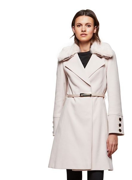 Miss Selfridge Coats & Jackets - Nude fur trim belted coat