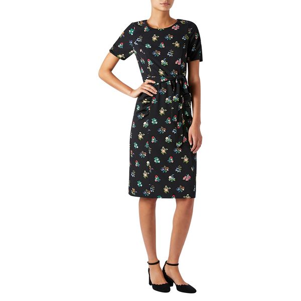 Dresses - Black floral print 'Carolina' knee length shift dress