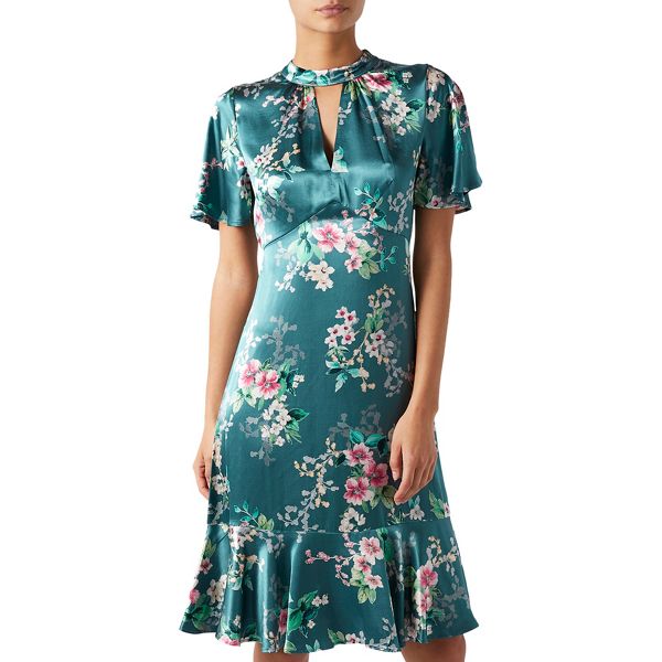 Classic Monsoon Blue floral print 'Alicia' high neck knee length tea dress 63430_34255902