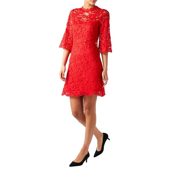Dresses - Red lace 'Lana' high neck dress