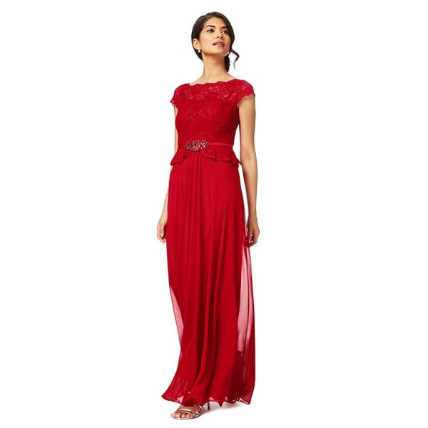 No. 1 Jenny Packham Dresses - Dark pink lace 'Selena' full length evening dress