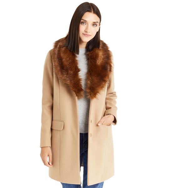 Oasis Coats & Jackets - Camel 'Fran' shawl faux fur collar coat