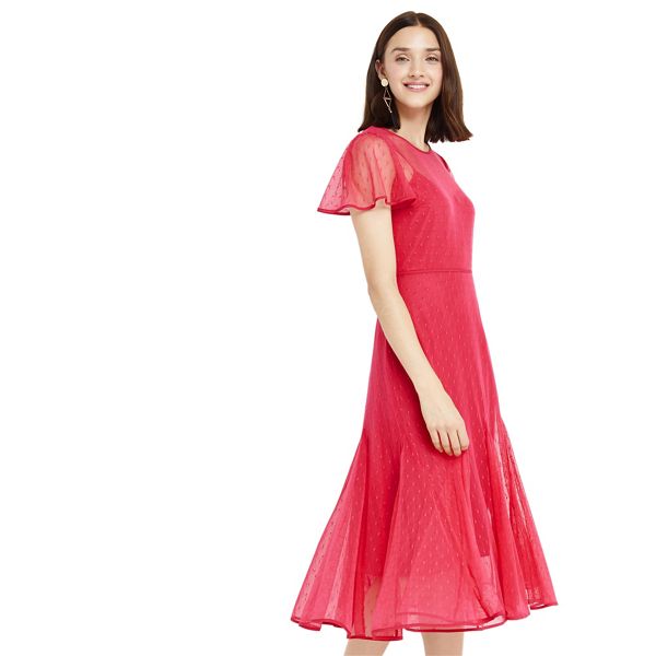 Oasis Dresses - Pink spot mesh midi dress