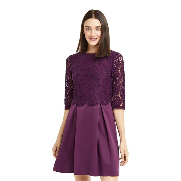 Oasis Dresses - Purple lace bodice skater dress