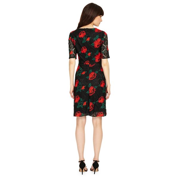 Stylish Phase Eight Black and Red rose embroidered lace dress 54510_204209732