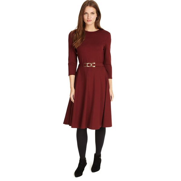 Phase Eight Dresses - Dark red belted ponte swing dress