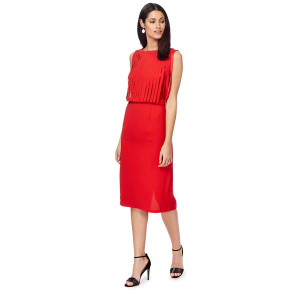 Principles by Ben de Lisi Dresses - Red round neck sleeveless midi pencil dress