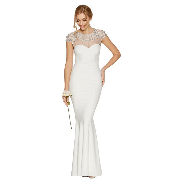 Quiz Dresses - Adella White Sequin Cap Sleeve Bridal Dress