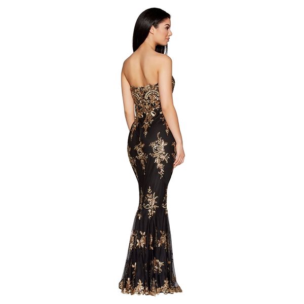 Timeless Quiz Black and gold sequin embellished fishtail maxi dress 61252_273709