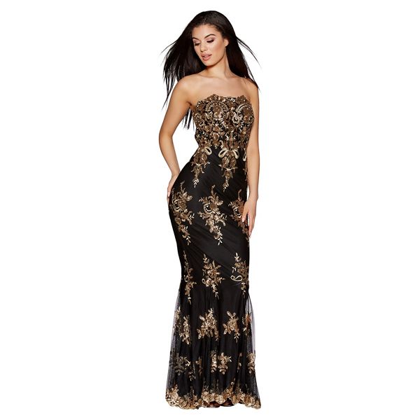 Timeless Quiz Black and gold sequin embellished fishtail maxi dress 61252_273709