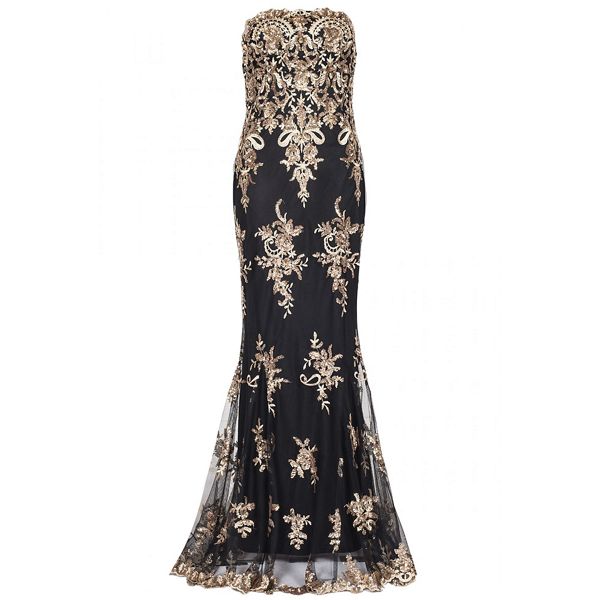 Timeless Quiz Black and gold sequin embellished fishtail maxi dress 61252_273709